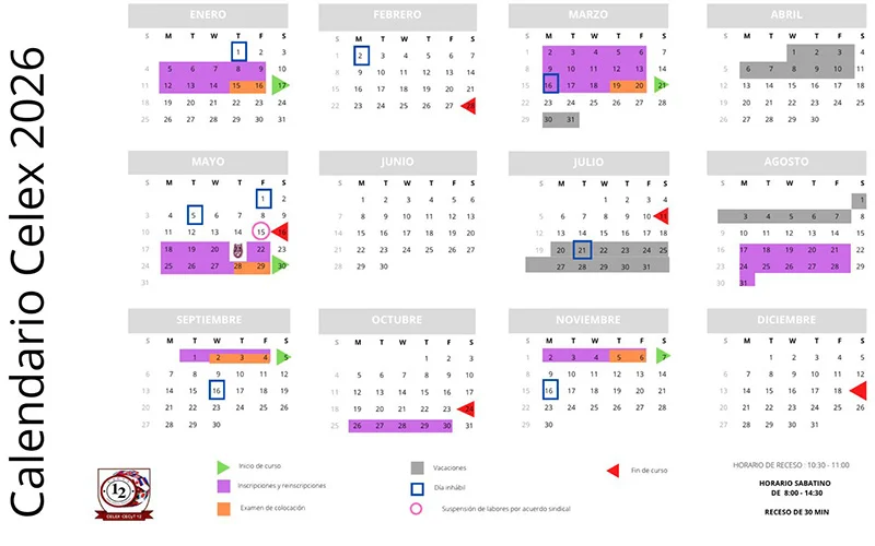 Calendario CELEX 2026 sabatino